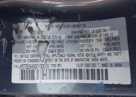 2008 Mazda Cx-9 Touring z USA, uszkodzony, nr VIN JM3TB28A580130018